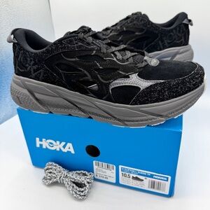 NWT Hoka Clifton Elite Terrain System L Suede Leather Black Grey Unisex Sneakers